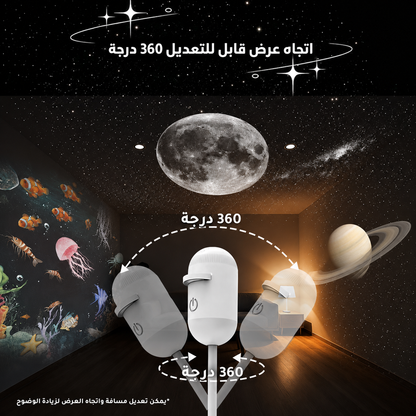 مصباح ليلي وجهاز عرض مجرة (2 في 1) – جهاز عرض عالي الدقة (HD) للسقف يعمل عبر USB مع تغطية 360 درجة، يتضمن 12 شريحة عرض وجهاز تحكم عن بُعد.